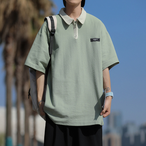 高品质夏款男短袖POLO衫拼色拉链字母贴标休闲T恤衫T913 P35图片