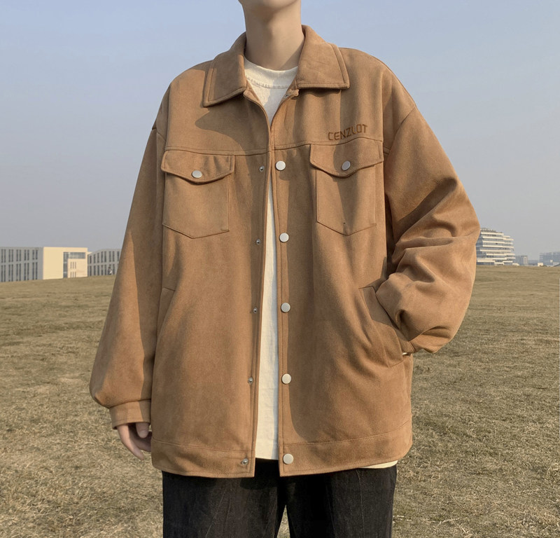 2023港风春款男夹克衫麂皮绒字母刺绣单排扣休闲外套JK175P80,男装夹克,星座1013-1