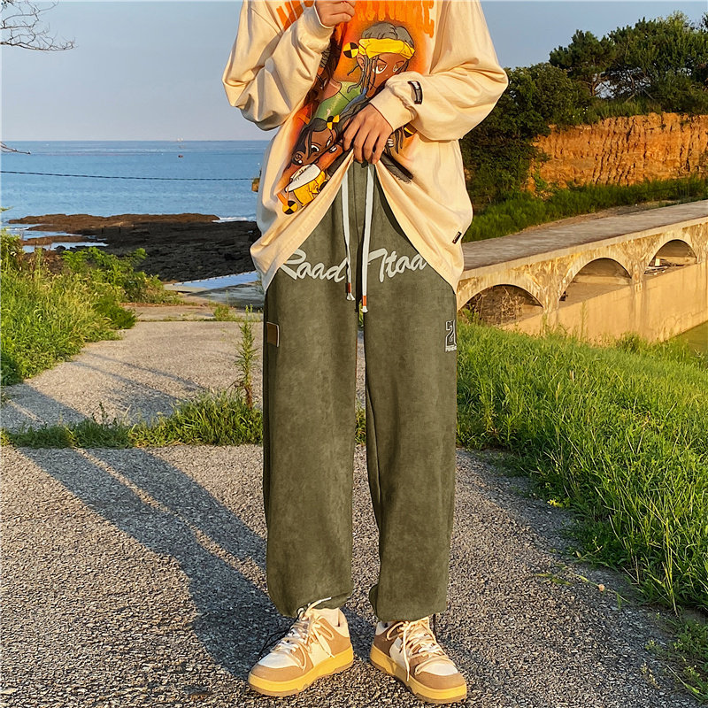 港风秋款男休闲裤字母印花麂皮绒抽绳束脚休闲长裤h2506图片
