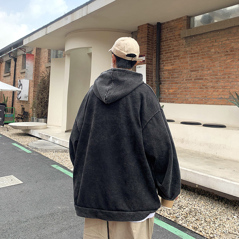 港风秋款男夹克连帽复古做旧卫衣休闲冲锋衣外套J,男装夹克,星座1013-1