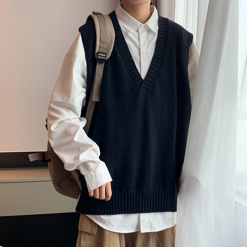 2021港风男款V领毛衣套头休闲背心情侣款包芯纱马甲外套M9011 P40图片