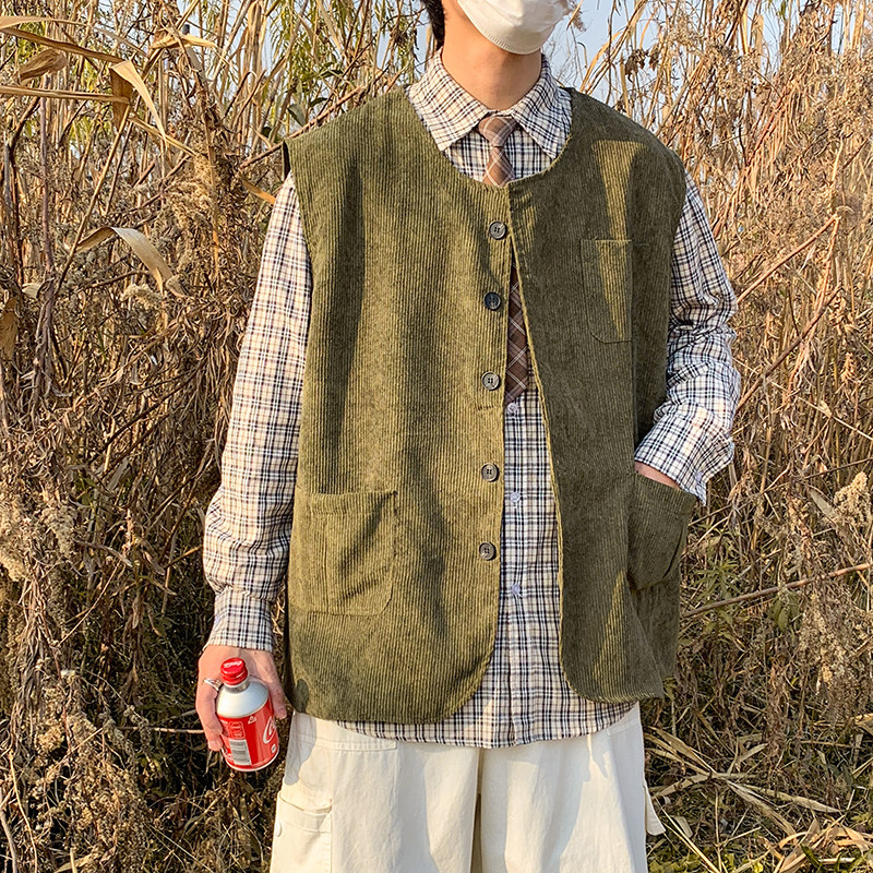 港风春款男圆领马甲背心灯芯绒工装大口袋无袖坎肩外套MJ17,男装背心/马甲,星座1013-1