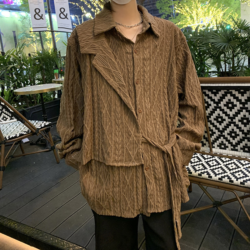 夏款设计感立体假两件提花镂空织带长袖衬衫男女防晒衣CS025P60,男装衬衫,星座1013-1