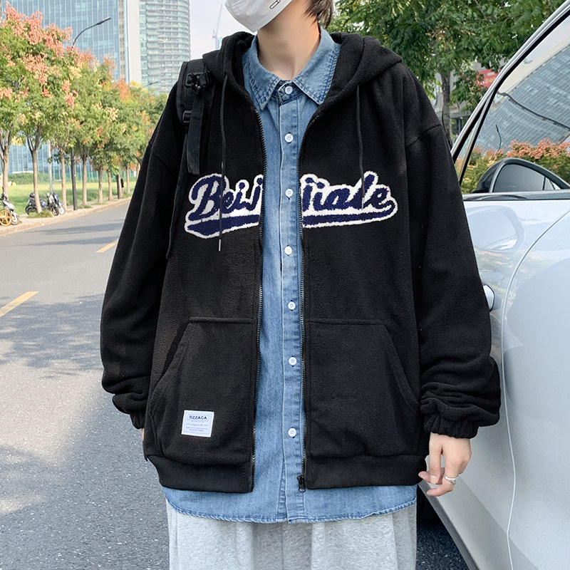 港风秋款男休闲摇粒绒卫衣拉链连帽字母印花外套wy8802,男装卫衣,星座1013-1