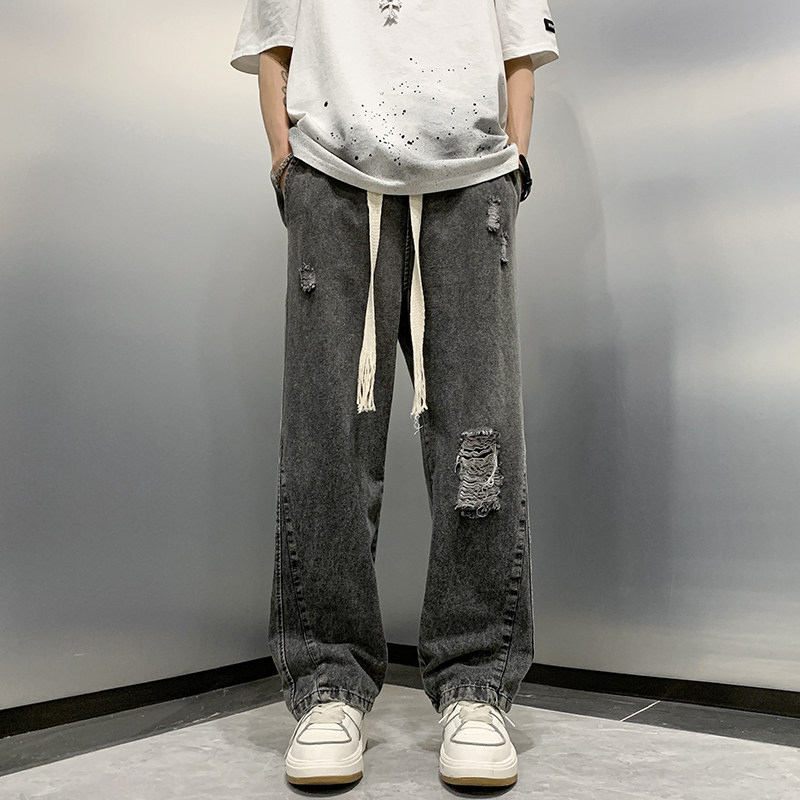 港风夏款男牛仔裤膝盖破洞拼接牛仔长裤nk1709P50,男装牛仔裤,星座1013-1