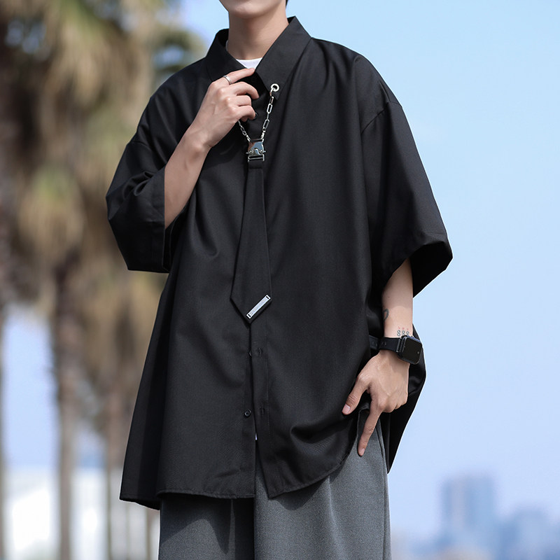 高品质夏款男短袖工装衬衫配领带项链七分袖衬衣CS205P40,男装衬衫,星座1013-1