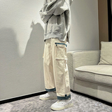 港风秋冬男休闲裤加厚工装大口袋拉链条纹直筒宽松九分裤h069，男装休闲裤，星座1013-1
