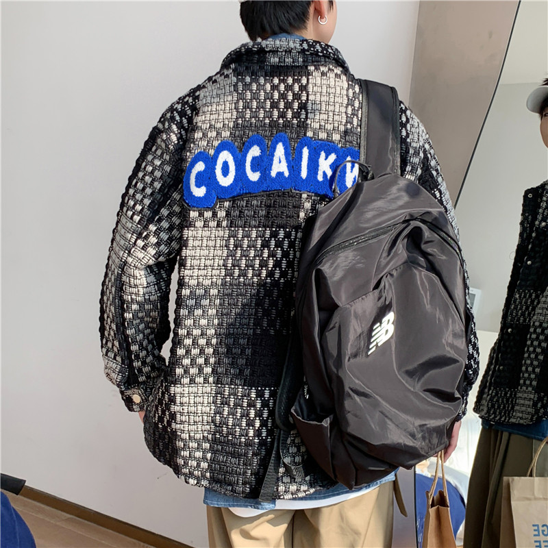 港风秋款男夹克字母贴标条纹拼接休闲外套JK8711P70,男装夹克,星座1013-1
