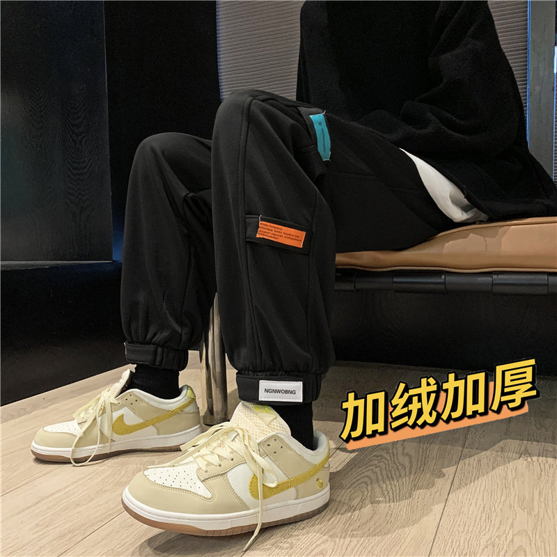 港风冬款男束脚卫裤工装裤加绒加厚魔术贴字母印花九分裤h376,男装休闲裤,星座1013-1