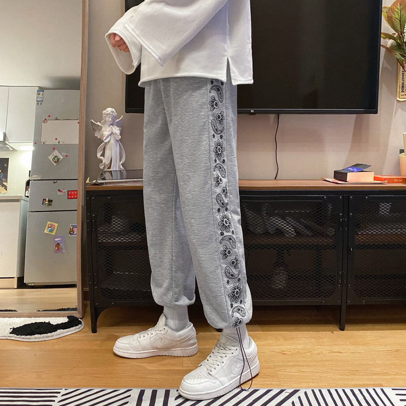 2021港风春款男休闲裤印花图案束脚直筒潮九分裤h31P30,男装休闲裤,星座1013-1