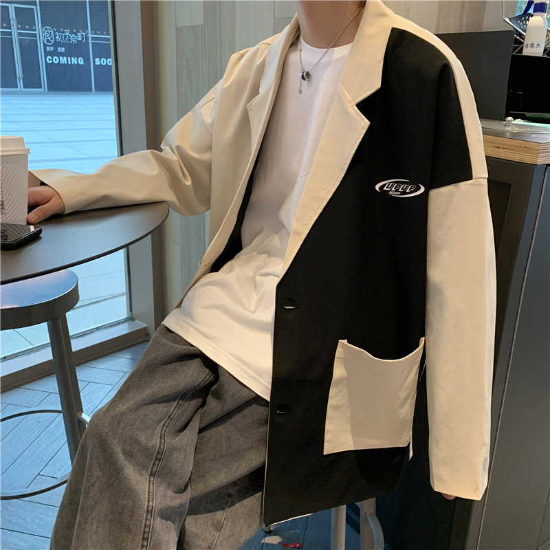 港风秋款男西装外套拼接款单西二粒扣外套小西服Y6522,男装西服,星座1013-1