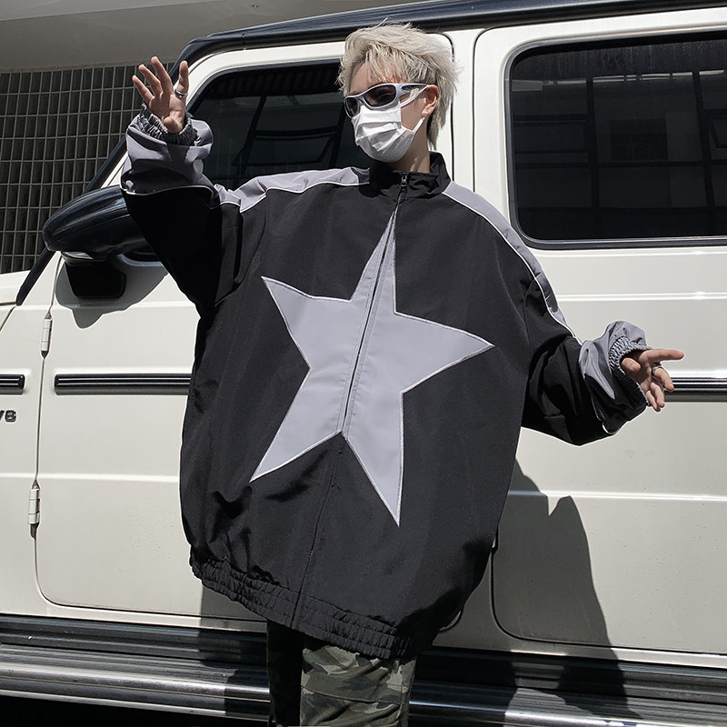 高品质秋男夹克立领条纹拼色大五角星星拼接冲锋衣外套JK059P70,男装夹克,星座1013-1