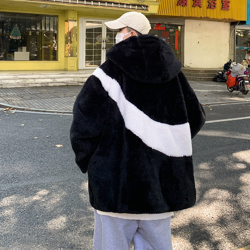 港风秋冬款男棉衣连帽保暖羊羔毛休闲拼接外套Y8905,男装棉衣,星座1013-1
