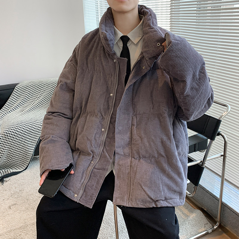 港风冬款男棉衣灯芯绒加厚保暖立领拉链棉服休闲外套Y63图片