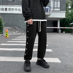 20港风秋款男休闲裤束脚按扣宽松运动卫裤系带潮裤h40P40