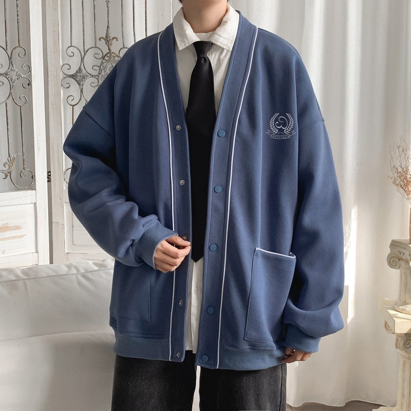 2021港风春款男夹克V领开衫印花韩版单排扣休闲外套JK7006P40,男装夹克,星座1013-1