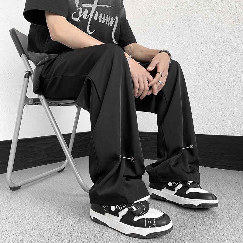 高品质夏男裤西裤坠感穿孔拼接直筒宽松长裤h928P45,男装休闲裤,星座1013-1