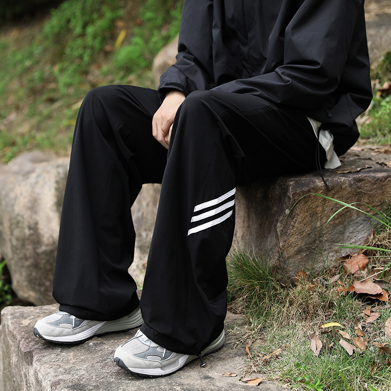 港风秋款男休闲裤三条杠条纹抽绳束脚冲锋裤长裤h2902P35,男装休闲裤,星座1013-1