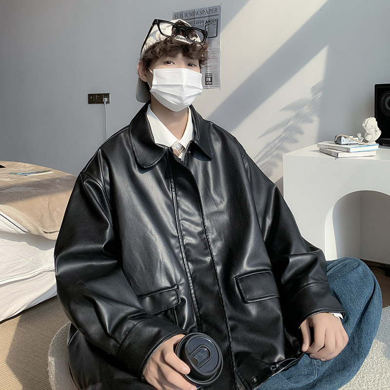 高品质秋冬款男皮衣夹克大口袋抽绳机车休闲外套J,男装皮衣,星座1013-1
