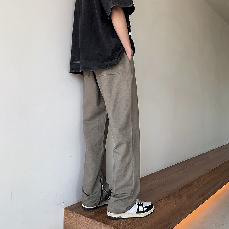 港风春夏款男休闲裤纯棉侧边开叉拉链直筒宽松长裤h3027,男装休闲裤,星座1013-1