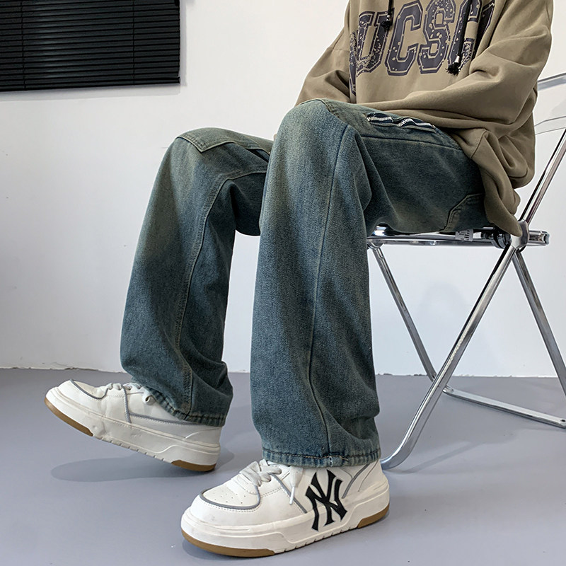 秋款男牛仔裤链渐变色工装拉链宽松长裤nk1546P50,男装牛仔裤,星座1013-1