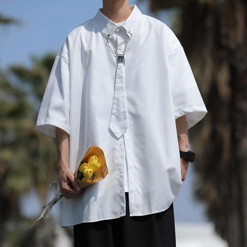 高品质夏款男短袖工装衬衫配领带项链七分袖衬衣CS205P40，男装衬衫，星座1013-1