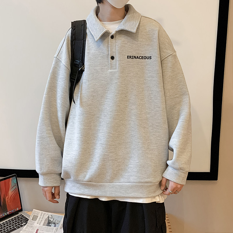 港风春男休闲卫衣华夫格POLO衫长袖T恤字母印花贴标外套WY12,男装卫衣,星座1013-1