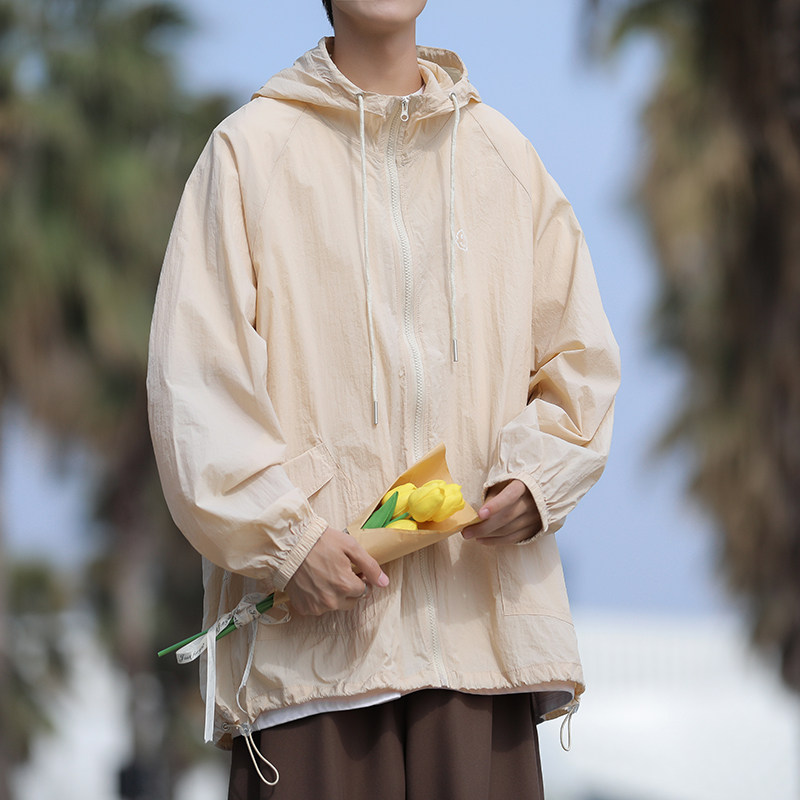 港风夏款男防晒衣服连帽工装大口袋抽绳冲锋衣外套JK9235P40,男装夹克,星座1013-1