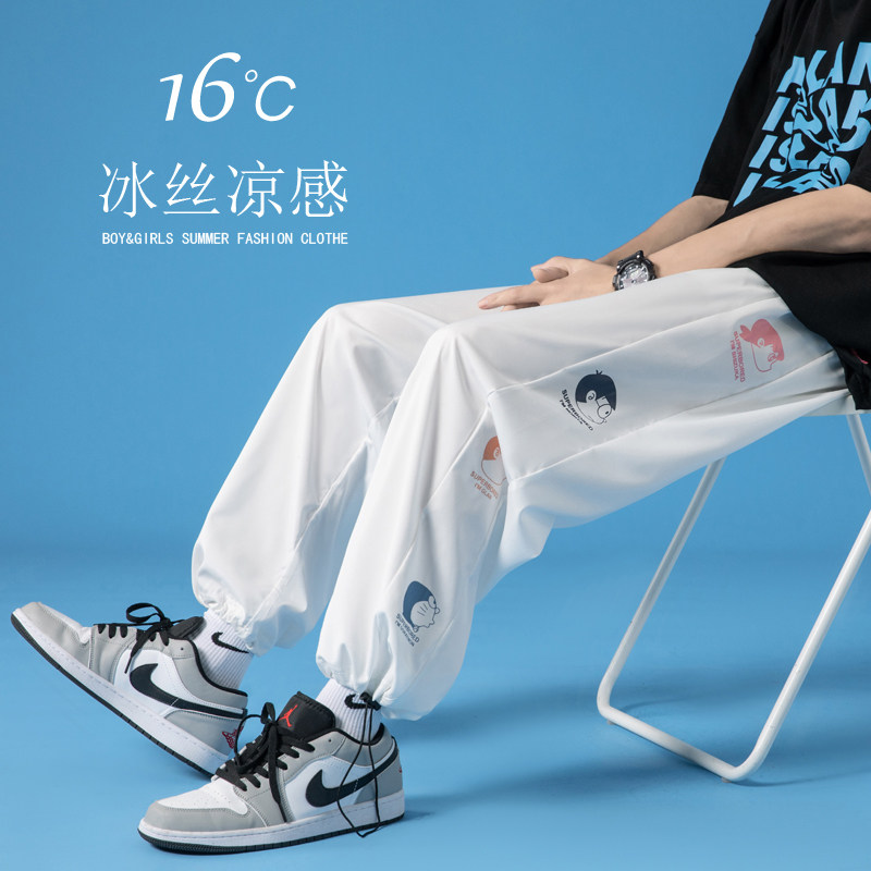 港风夏款男休闲裤冰丝人物印花九分裤h22P30,男装休闲裤,星座1013-1