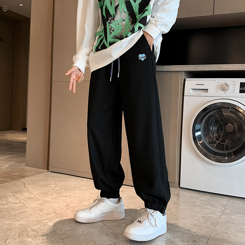 2022港风春款男束脚裤拉链开叉华夫格宽松休闲九分裤h032P38,男装休闲裤,星座1013-1
