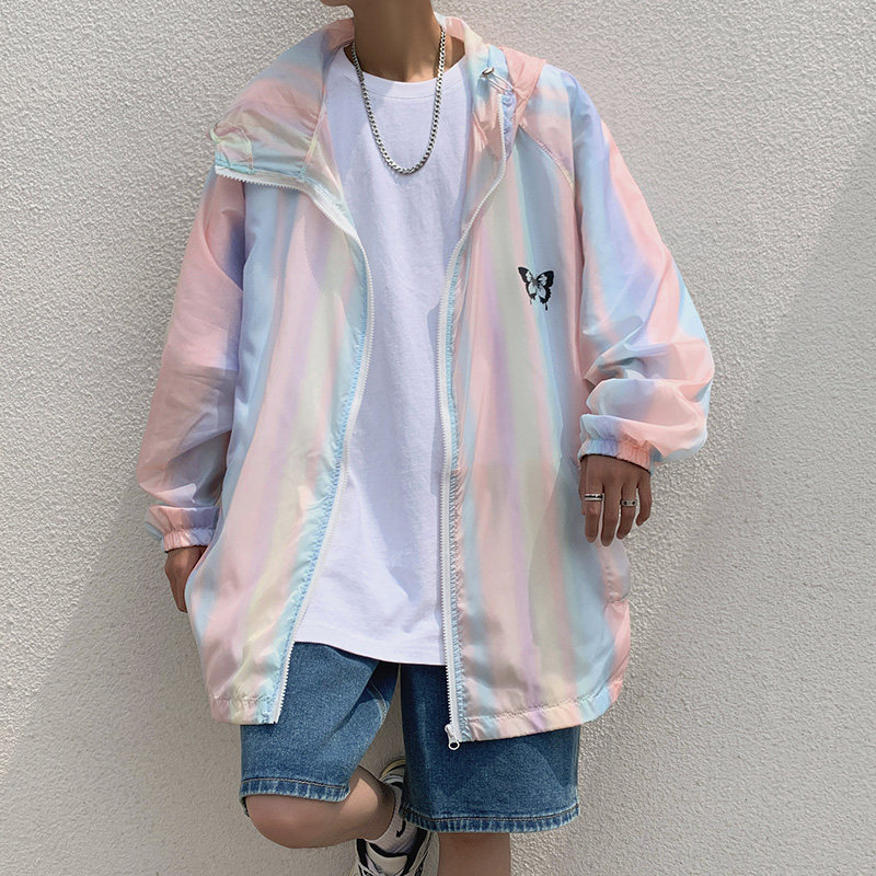 七彩防晒衣男夏款反光蝴蝶印花防晒服宽松遮阳运动外套JK333P45,男装夹克,星座1013-1