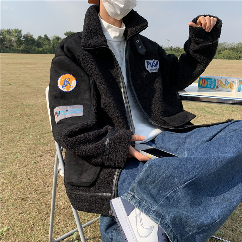 冬款男棉衣羊羔毛工装大口袋印花勋章加厚棉外套Y110,男装棉衣,星座1013-1