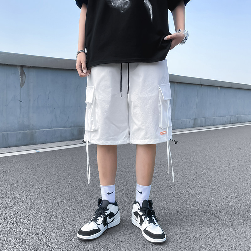 港风夏款男短裤工装裤贴标抽绳宽松短裤D33P35,男装休闲裤,星座1013-1