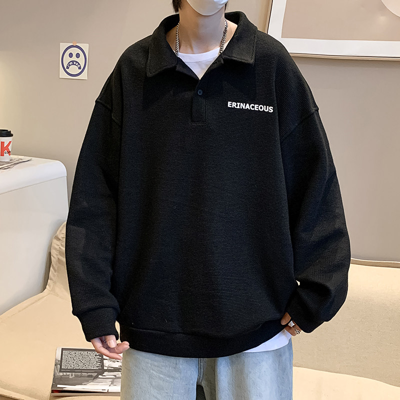 港风春男休闲卫衣华夫格POLO衫长袖T恤字母印花贴标外套WY12,男装卫衣,星座1013-1