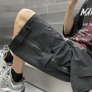港风夏款男短裤工装大口袋侧边开叉拉链织带五分冲锋裤D601P35