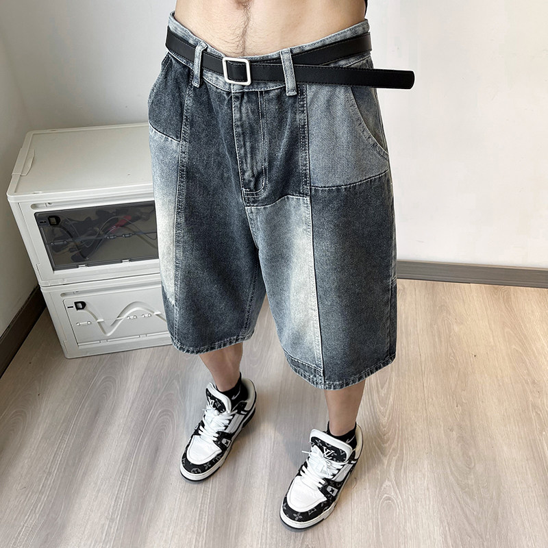 高品质夏款男牛仔短裤渐变色休闲中拼接款中裤D579P50,男装牛仔裤,星座1013-1