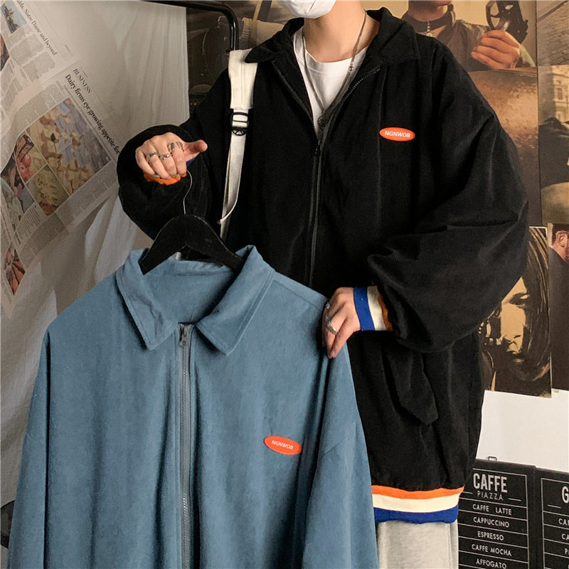 2021港风秋款男夹克条纹下摆翻领拉链贴标休闲外套jk0531P50,男装夹克,星座1013-1