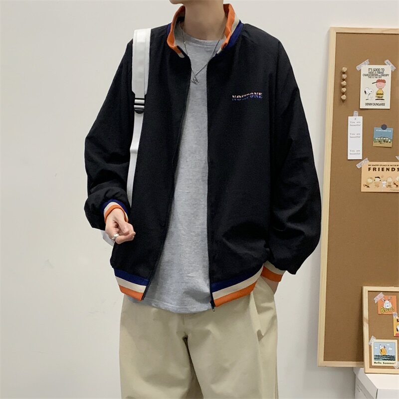 2021港风春款男夹克条纹棒球服立领拉链休闲外套JK55P45,男装夹克,星座1013-1