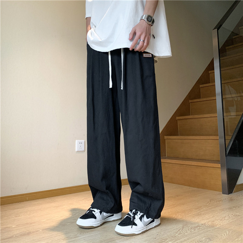 港风夏款男休闲裤工装小贴标纯棉阔腿直筒长裤h195P40,男装休闲裤,星座1013-1