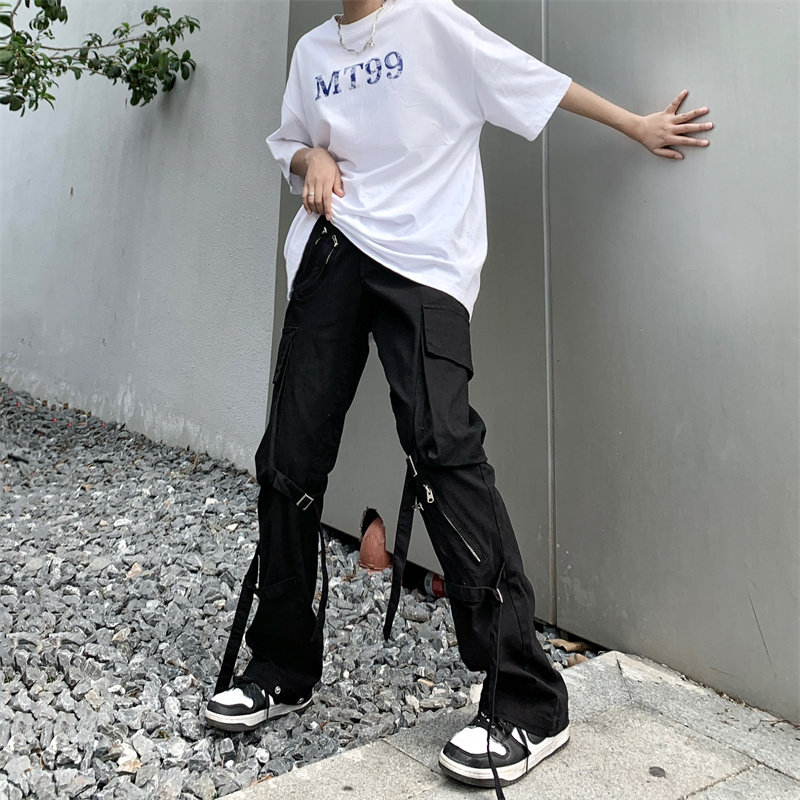 2022港风春款男裤工装大口袋拉链织带直筒长裤h7066,男装休闲裤,星座1013-1