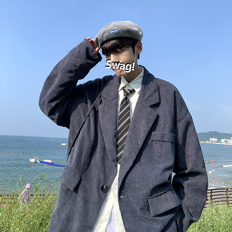 2021港风秋款男西装灯芯绒一粒扣休闲外套韩版小西服JK2118P55,男装西服,星座1013-1