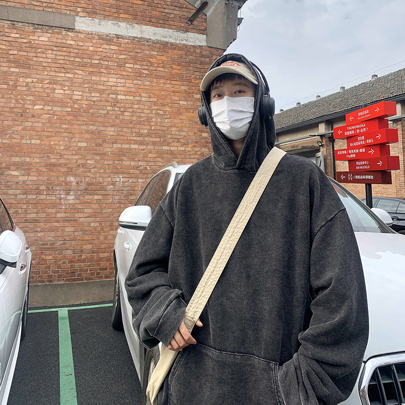 港风秋款男夹克连帽复古做旧卫衣休闲冲锋衣外套J,男装夹克,星座1013-1