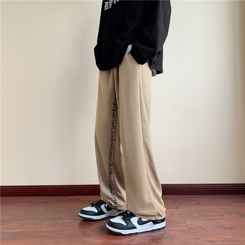 港风秋款男裤字母印花华夫格直筒宽松休闲长裤h266P35,男装休闲裤,星座1013-1