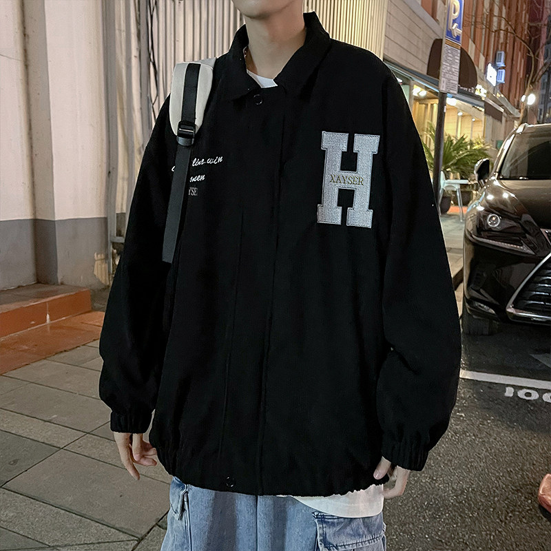 港风秋款男夹克灯芯绒字母刺绣印花休闲外套J,男装夹克,星座1013-1