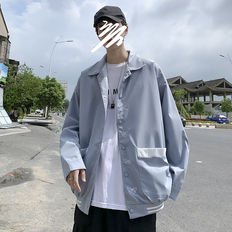 2021港风秋款男夹克单排扣蝴蝶印花拼接口袋休闲外套JK120P45,男装夹克,星座1013-1