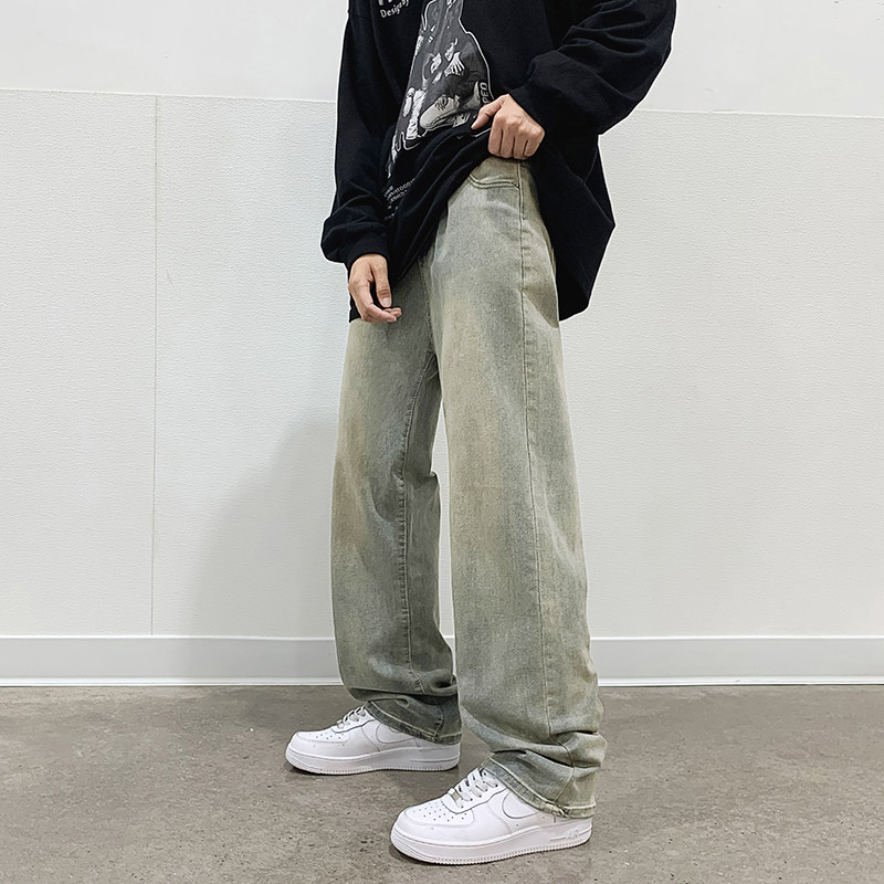 港风秋款男牛仔裤复古渐变直筒宽松高弹休闲长裤n图片