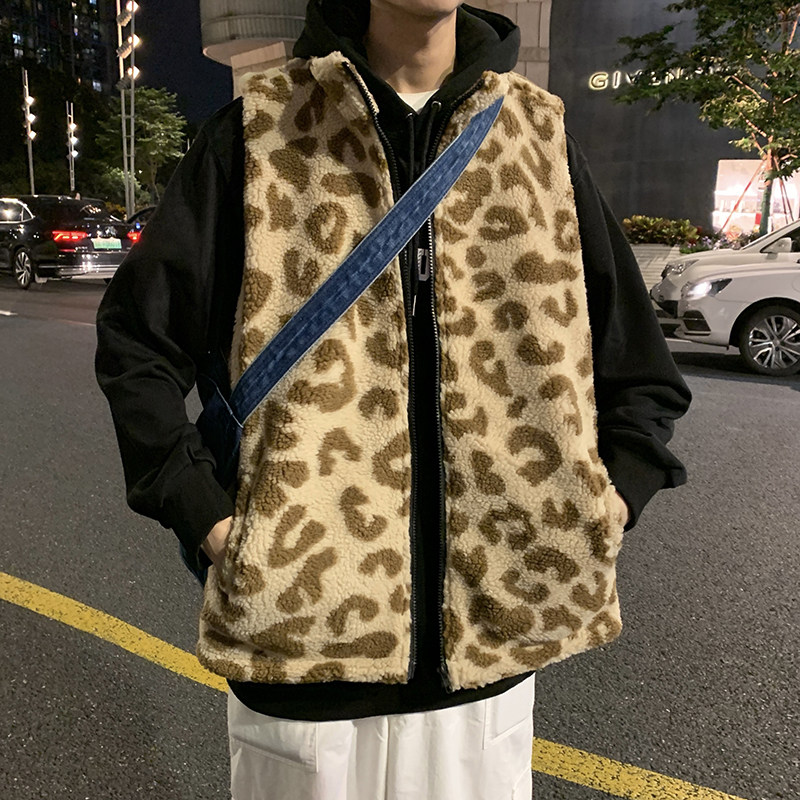 冬男马甲高领棉衣无袖坎肩豹纹羊羔毛棉袄保暖背心外套MJ818,男装棉衣,星座1013-1
