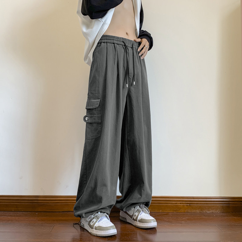 2023港风秋款男工装裤大口袋抽绳宽松纯棉休闲长裤h044P45,男装休闲裤,星座1013-1