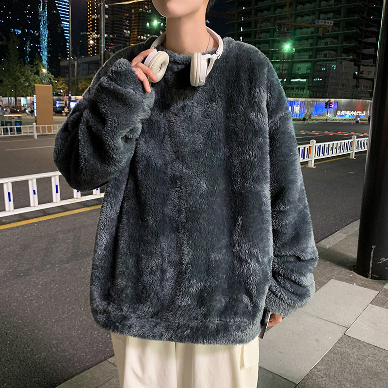 冬款男圆领套头打底卫衣双面毛绒羊羔毛加厚休闲外套W25,男装卫衣,星座1013-1
