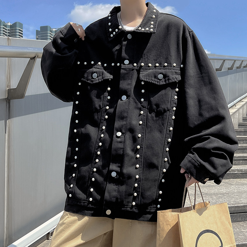 港风秋款男牛仔夹克柳丁装饰休闲外套J,男装夹克,星座1013-1